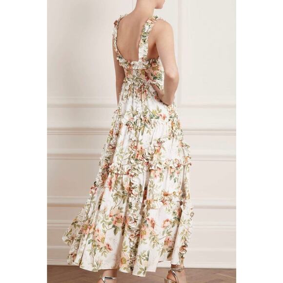 EUC Needle & Thread Dancing Roses Ankle Gown Tiered Ruffle Floral Cotton Dress 4 - Picture 4 of 16